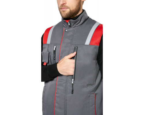 Жилет мужской утепленный рабочий "Авангард" серый-красный
